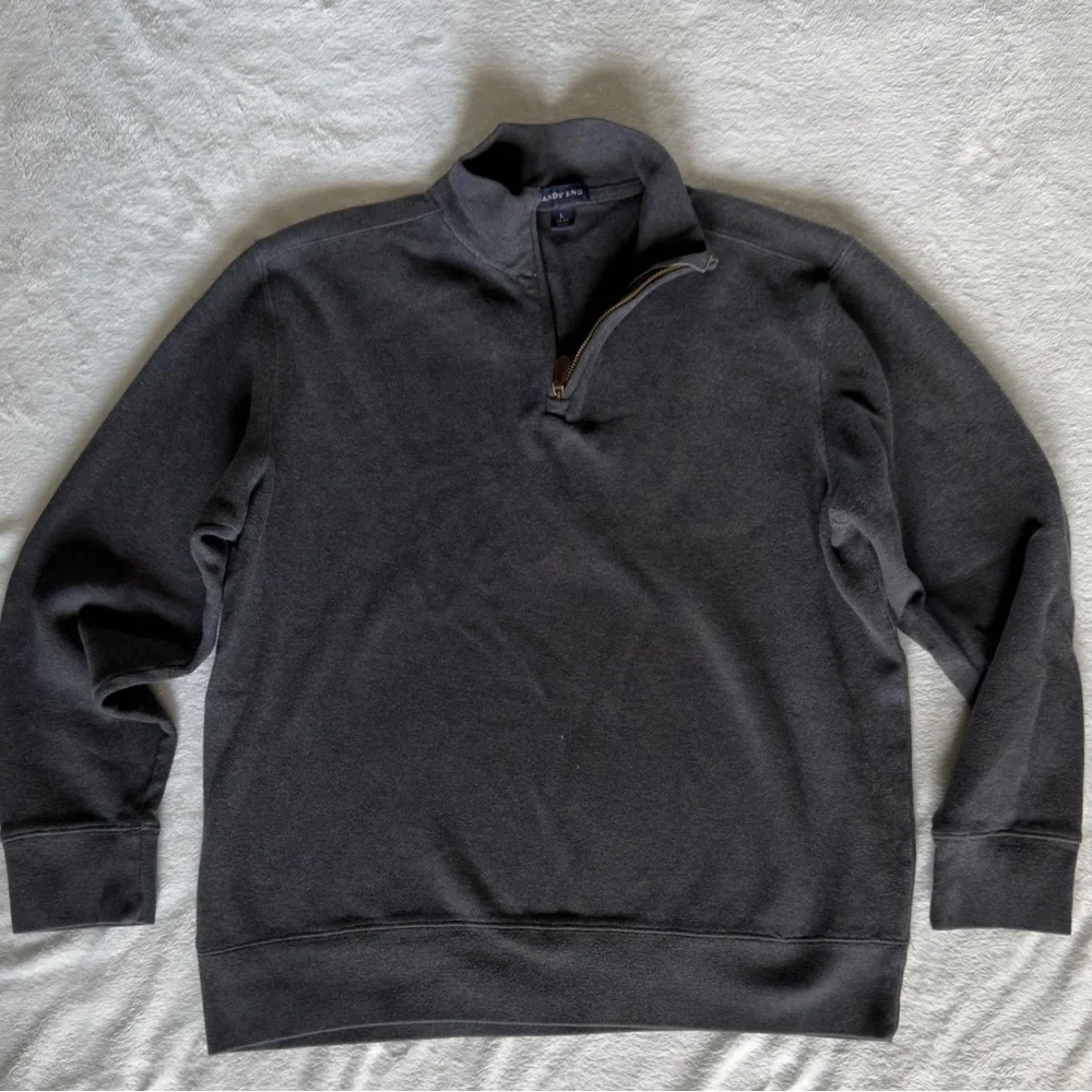 Lands' End Men's Dark Gray Quarter Zip Sweater - Picture 1 of 3